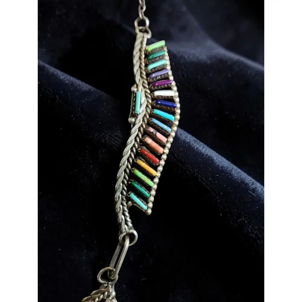 Zuni Sterling Multi-stone Rainbow Petit Point Necklace, Pendant & Earring Set